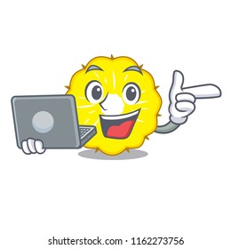 With laptop pineapple slice character cartoon