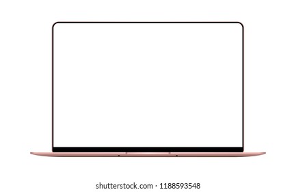 Laptop pink mock up with blank frameless screen - front view. Vector illustration