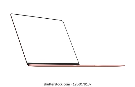 Laptop Pink Mock Up With Blank Frameless Screen - 3/4 Left Perspective View. Vector Illustration