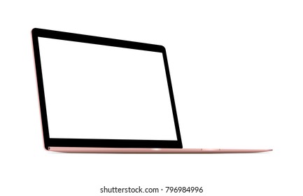 Laptop pink mockup with blank screen - 3/4 left perspective view. Vector illustration