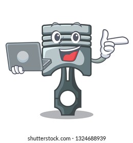 With laptop piston in the form of mascot
