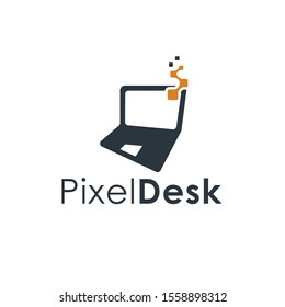 Laptop and pixel accent logo design, laptop and data logo/icon design, vector illustration