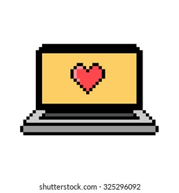 laptop pixel art 8 bit style heart