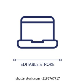 Laptop pixel perfect linear ui icon. Device for school and college student. Remote study. GUI, UX design. Outline isolated user interface element for app and web. Editable stroke. Arial font used