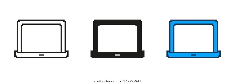 Conjunto De Ícones Pixelizados Do Laptop. Pixel Art de um computador portátil para o trabalho e tecnologia. Ilustração de vetor isolada.