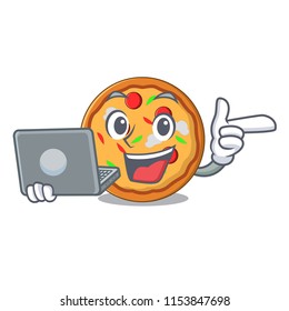 With laptop pizza character cartoon style