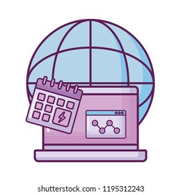 laptop with planet and calendar