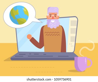 Laptop Planet Earth Nature Vector. Cartoon. Isolated art 
