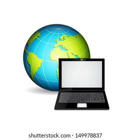 Laptop with planet. EPS10 vector