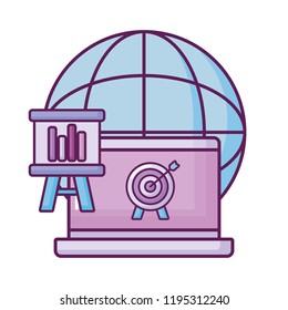 laptop with planet and paperboard