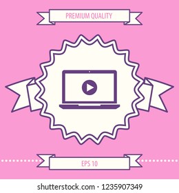  Laptop with play button Icon. Graphic elements for your design