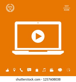  Laptop with play button Icon. Graphic elements for your design