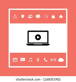  Laptop with play button Icon. Graphic elements for your design