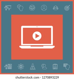  Laptop with play button Icon. Graphic elements for your design