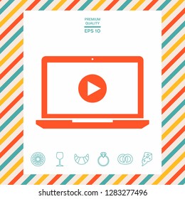  Laptop with play button Icon. Graphic elements for your design