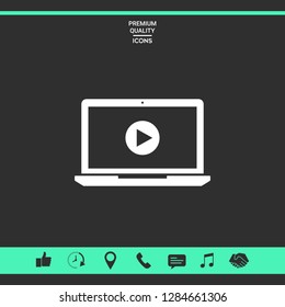  Laptop with play button Icon. Graphic elements for your design