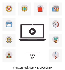  Laptop with play button Icon. Graphic elements for your design