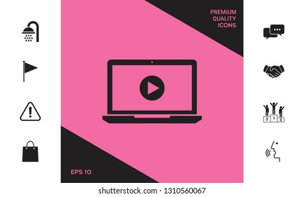  Laptop with play button Icon. Graphic elements for your design