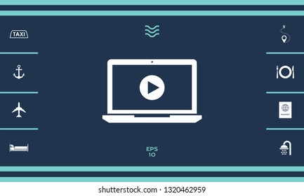  Laptop with play button Icon. Graphic elements for your design