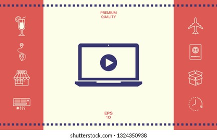  Laptop with play button Icon. Graphic elements for your design