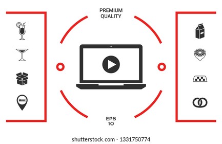  Laptop with play button Icon. Graphic elements for your design