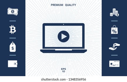  Laptop with play button Icon. Graphic elements for your design