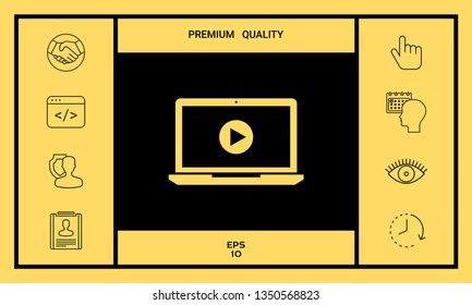  Laptop with play button Icon. Graphic elements for your design