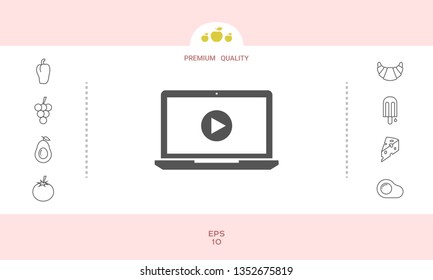  Laptop with play button Icon. Graphic elements for your design