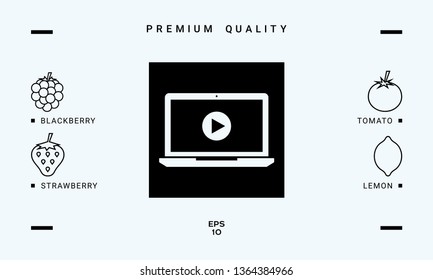  Laptop with play button Icon. Graphic elements for your design