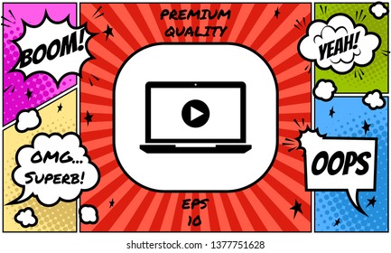  Laptop with play button Icon. Graphic elements for your design