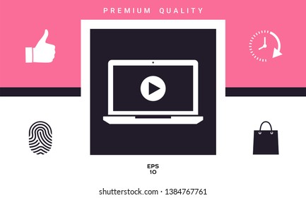  Laptop with play button Icon. Graphic elements for your design