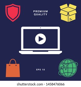 Laptop with play button Icon. Graphic elements for your design