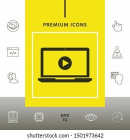 Laptop with play button Icon. Graphic elements for your design