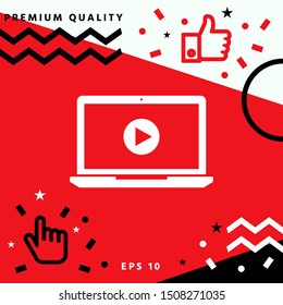 Laptop with play button Icon. Graphic elements for your design