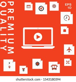 Laptop with play button Icon. Graphic elements for your design