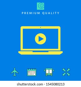 Laptop with play button Icon. Graphic elements for your design