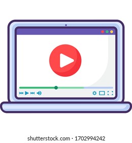 Portátil con botón de reproducción, icono de aplicación de dispositivo multimedia. Ilustración vectorial plana de la pantalla de ordenador con reproductor de vídeo abierto