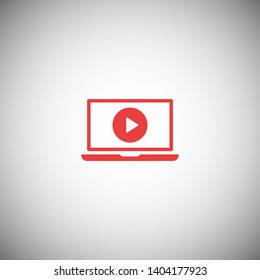 Laptop with play button on screen, vector icon