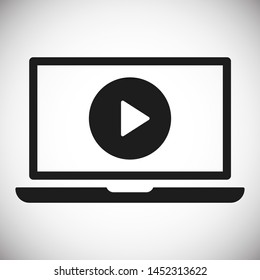 Laptop with play button on screen, vector icon