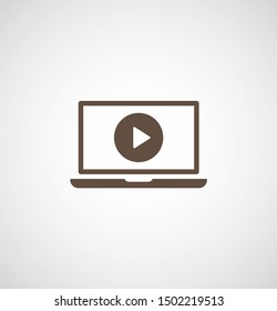 Laptop with play button on screen, vector icon