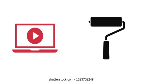 Laptop with play button on screen, vector icon