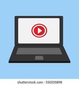 Laptop with play button on screen