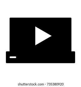 Laptop with play button silhouette icon. 96x96 for Web Graphics and Apps.  Simple Minimal Pictogram. Vector