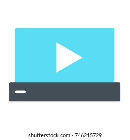 Laptop with play button silhouette icon. 96x96 for Web Graphics and Apps.  Simple Minimal Pictogram. Vector