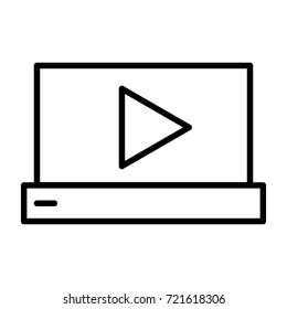 Laptop with play button thin line icon. 96x96 for Web Graphics and Apps.  Simple Minimal Pictogram. Vector