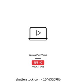 Laptop Play Video Icon. Computer Hardware Isolated On White Background. With Line Style. Icon Work Station. EPS10 - Vector