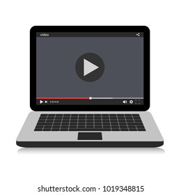 Laptop, player icon. Vector illustration.