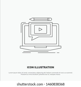 Laptop, Player, Screen, Tutorial, Video Line Icon Vector. Vector Icon Template background