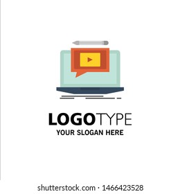 Laptop, Player, Screen, Tutorial, Video Business Logo Template. Flat Color. Vector Icon Template background