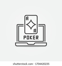 Laptop with Playing Card line icon. Vector Online Poker outline concept sign